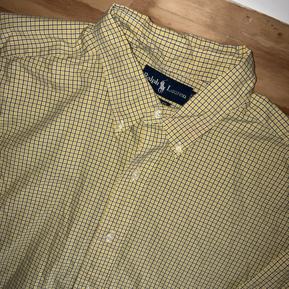Polo Ralph Lauren Short Sleeve Blue Yellow Plaid Button Down XLT Tall Classic